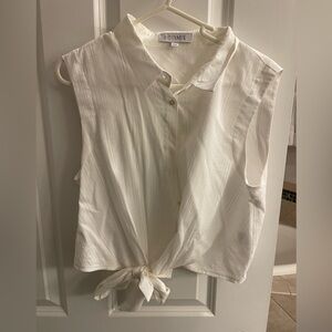 INTERMIX Ivory Sleeveless Tie-Front Blouse